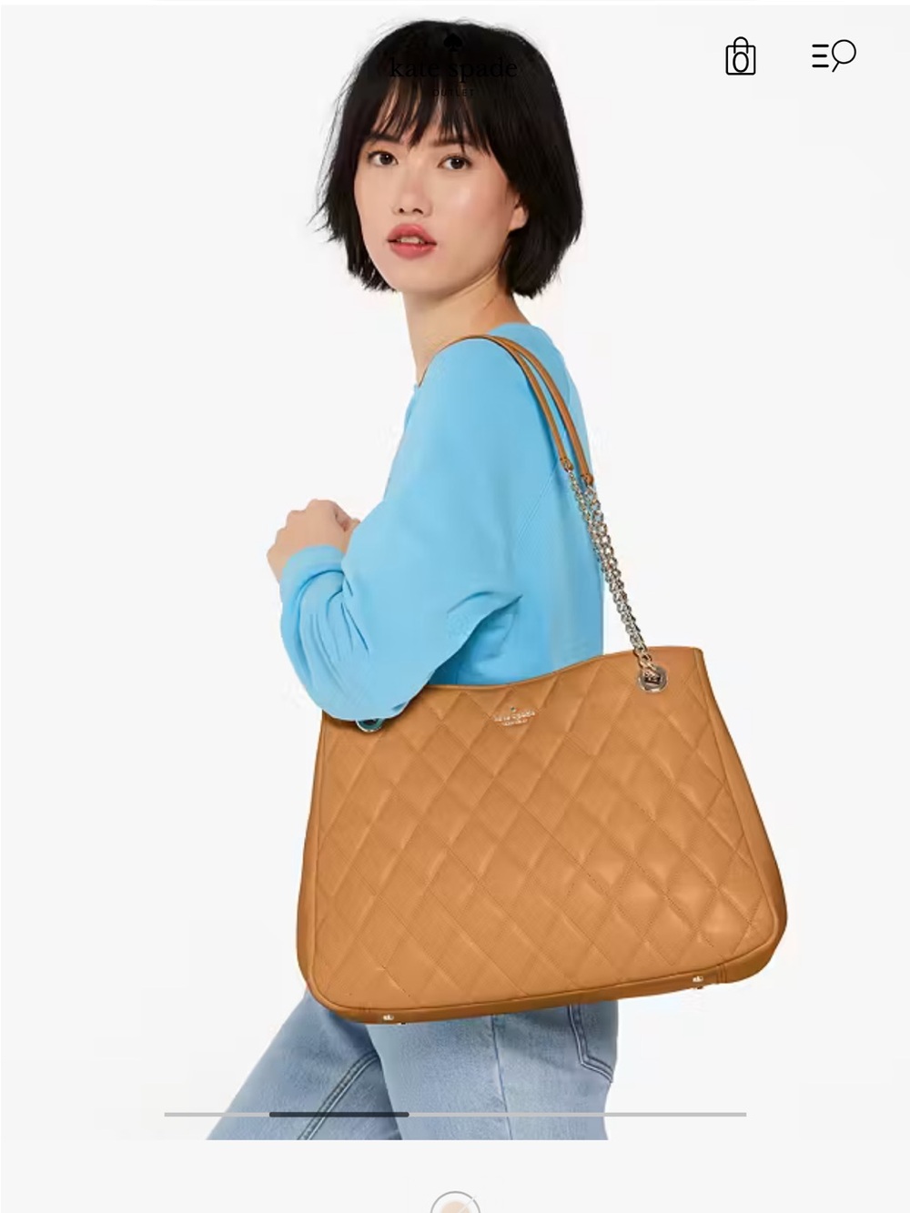 kate spade Quilted Tan Carey Tote with Gold Chain Handles - Picture 2 of 6